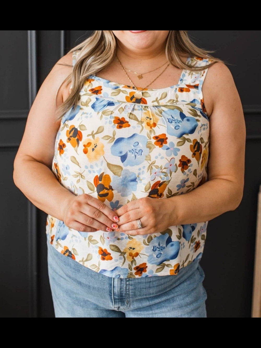 Staccato Floral Square-Neck Tank Top